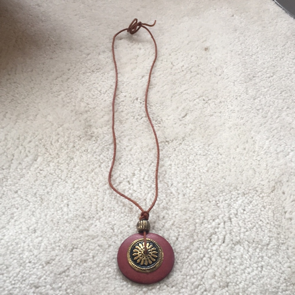 Wood and rawhide necklace, vintage